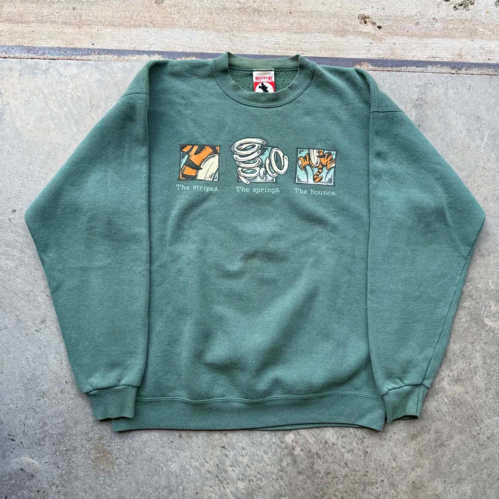 Vintage Disney Mickey Inc Tigger Sweatshirt Green Made in USA Large 90s Graphic